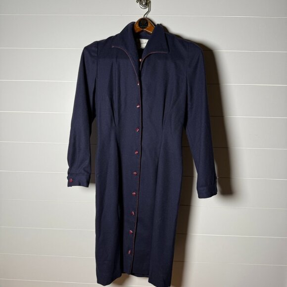 Bill Geoffrey’s Vintage Navy with Burgandy Trim and Buttons Coat Dress Sz 4 - Picture 1 of 8